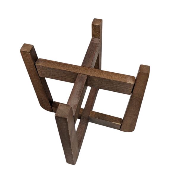 Free Standing Mid Century Style Wooden Plant Stand White Ceramic Round Pot - Picture 8 of 11